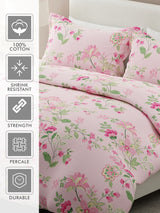 Siesta 100% Egyptian Cotton 200 TC Pink Floral Print King Bedsheet with 2 Pillow Covers