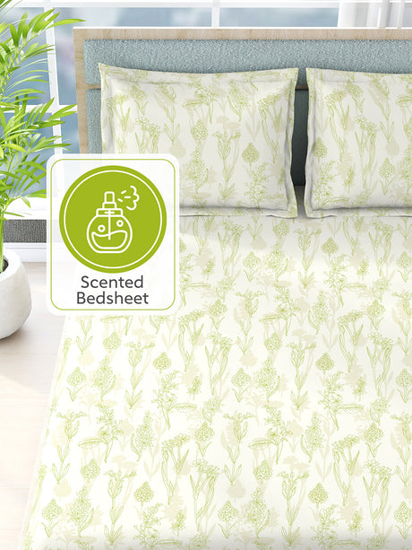 Nature Bouquet 100% Cotton 300 TC King Bedsheet with 2 Pillow Covers | Floral Fragrance Bedsheet Set