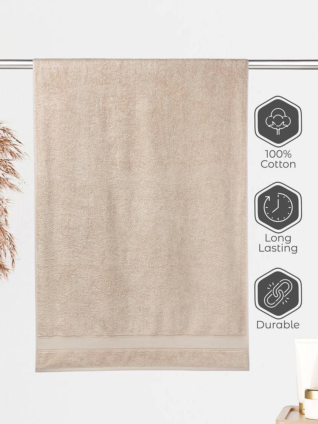 Luxe Loom 100% Cotton 550 GSM Bath Towel - Soft Sand (Beige)
