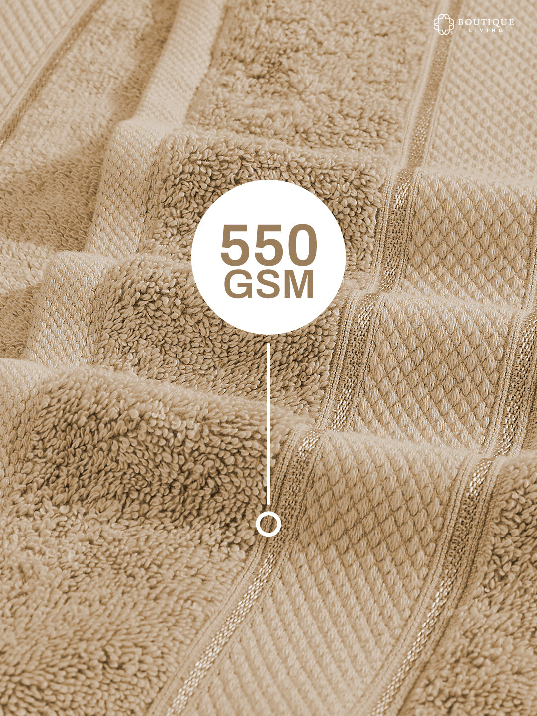 100% Cotton 550 GSM Beige Hand Towels, Luxe Loom Collection (Pack of 2)