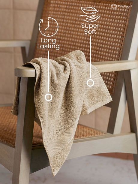 100% Cotton 550 GSM Beige Hand Towels, Luxe Loom Collection (Pack of 2)