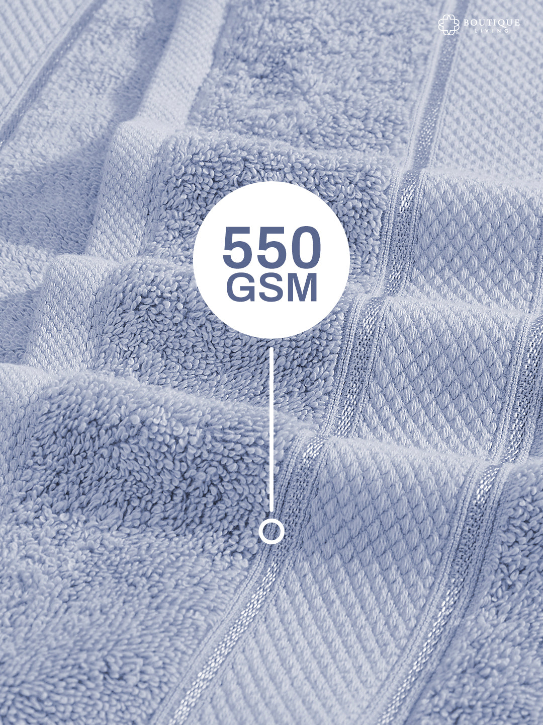 100% Cotton 550 GSM Light Blue Hand Towels, Luxe Loom Collection (Pack of 2)