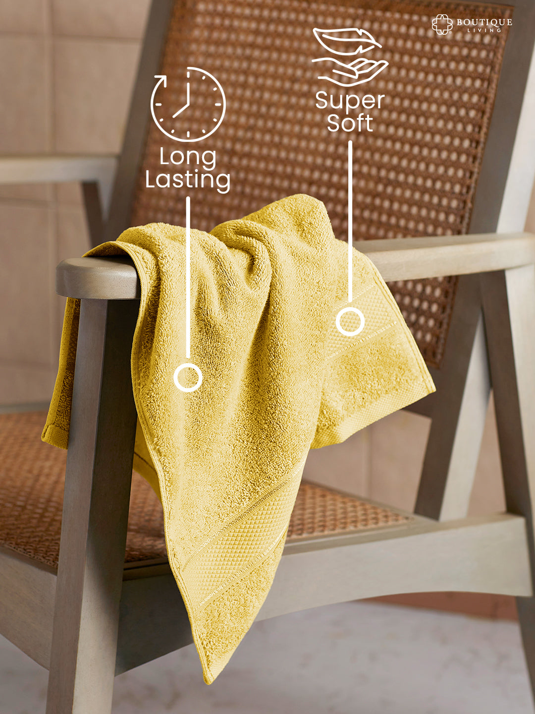 100% Cotton 550 GSM Light Yellow Hand Towels, Luxe Loom Collection (Pack of 2)