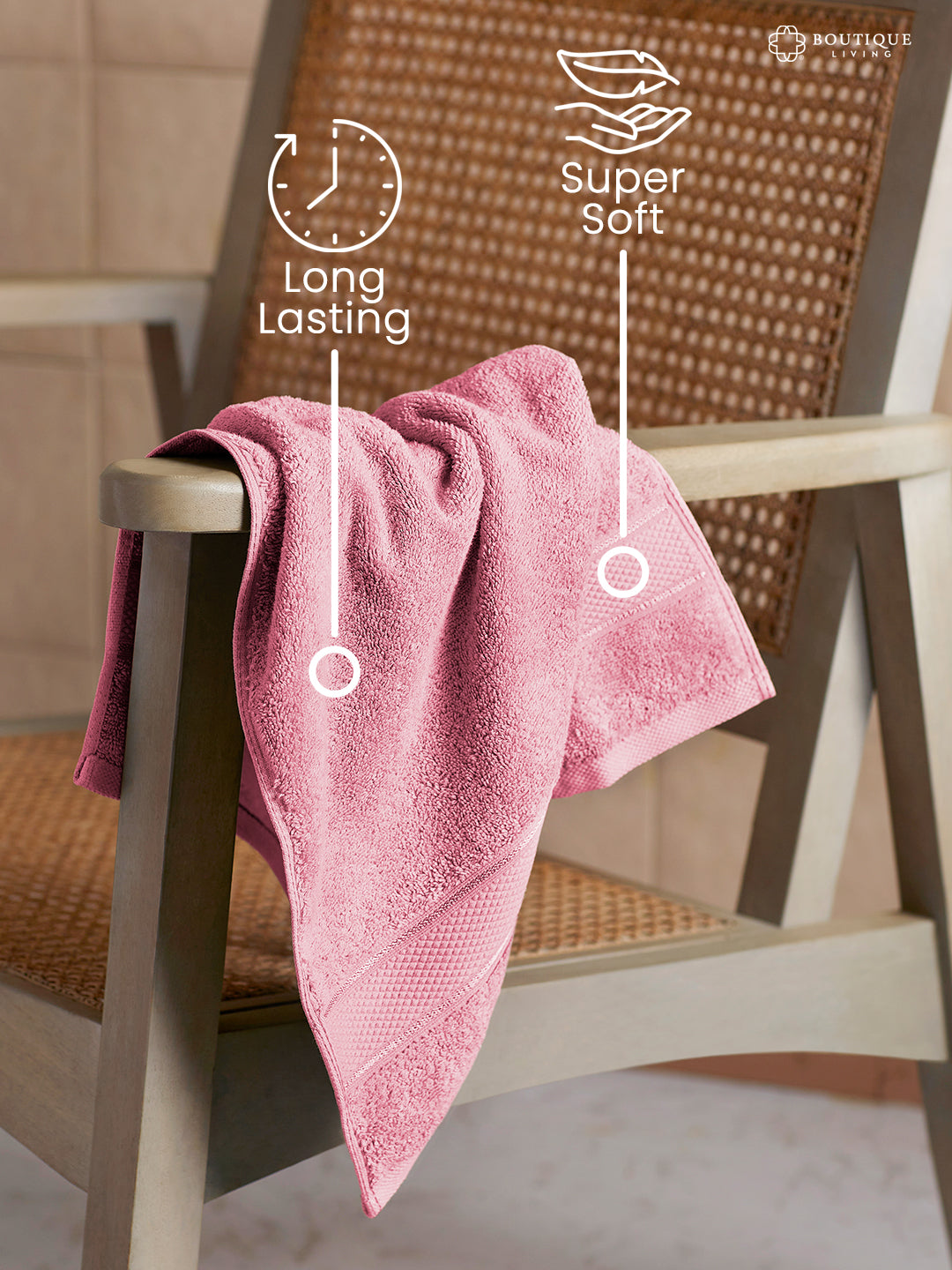 100% Cotton 550 GSM Light Pink Hand Towels, Luxe Loom Collection (Pack of 2)