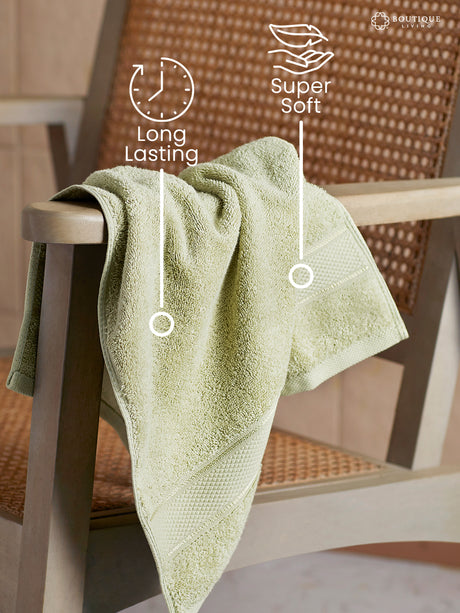 100% Cotton 550 GSM Green Hand Towels, Luxe Loom Collection (Pack of 2)