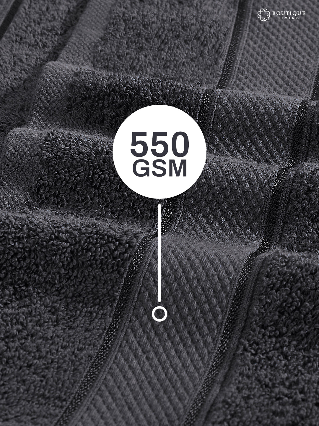 100% Cotton 550 GSM Grey Hand Towels, Luxe Loom Collection (Pack of 2)