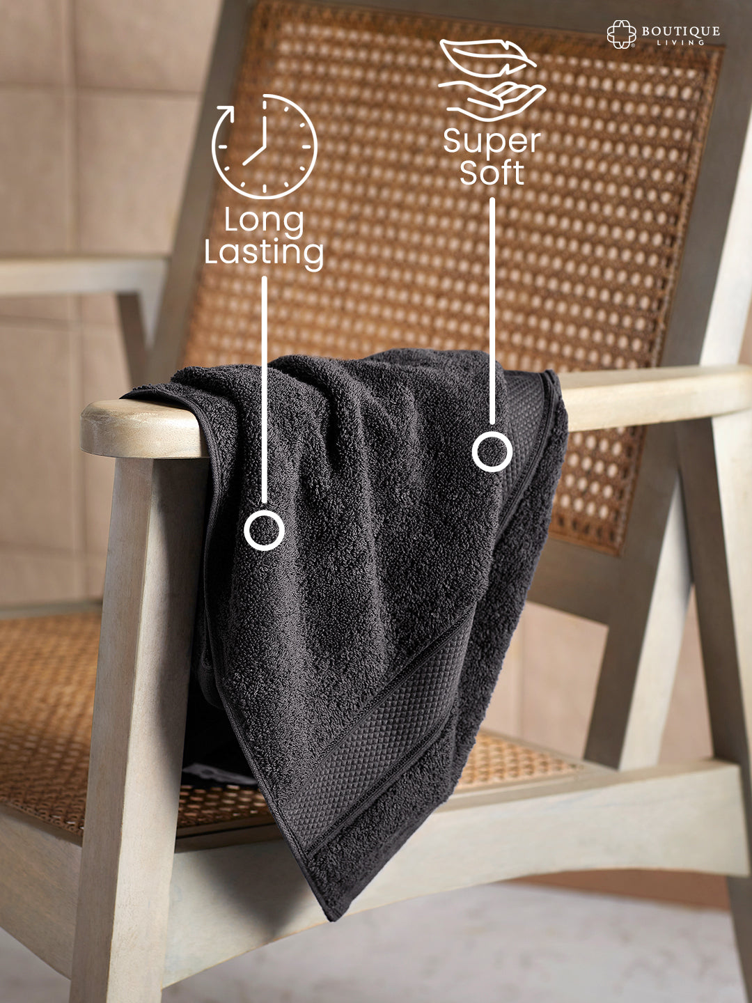 100% Cotton 550 GSM Grey Hand Towels, Luxe Loom Collection (Pack of 2)