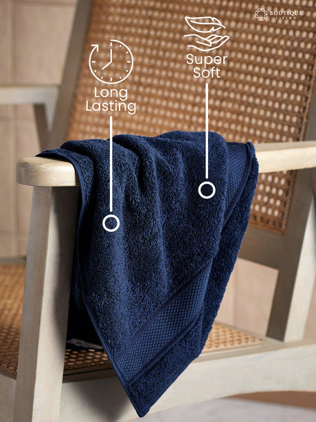 100% Cotton 550 GSM Blue Hand Towels, Luxe Loom Collection (Pack of 2)