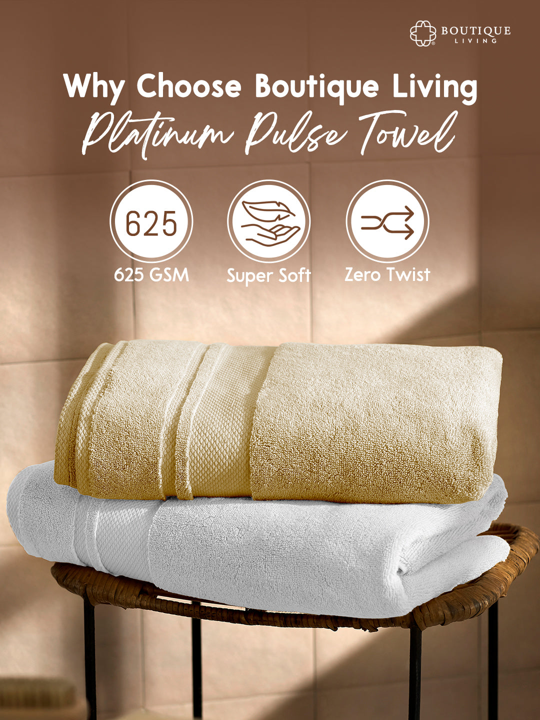 Platinum Pulse 100% Cotton 625 GSM Bath Towel - Brazilian Sand (Brown) (Pack of 1)