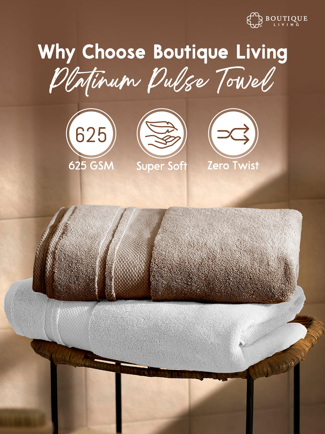 Platinum Pulse 100% Cotton 625 GSM Bath Towel - Grey Mushroom (Pack of 1)