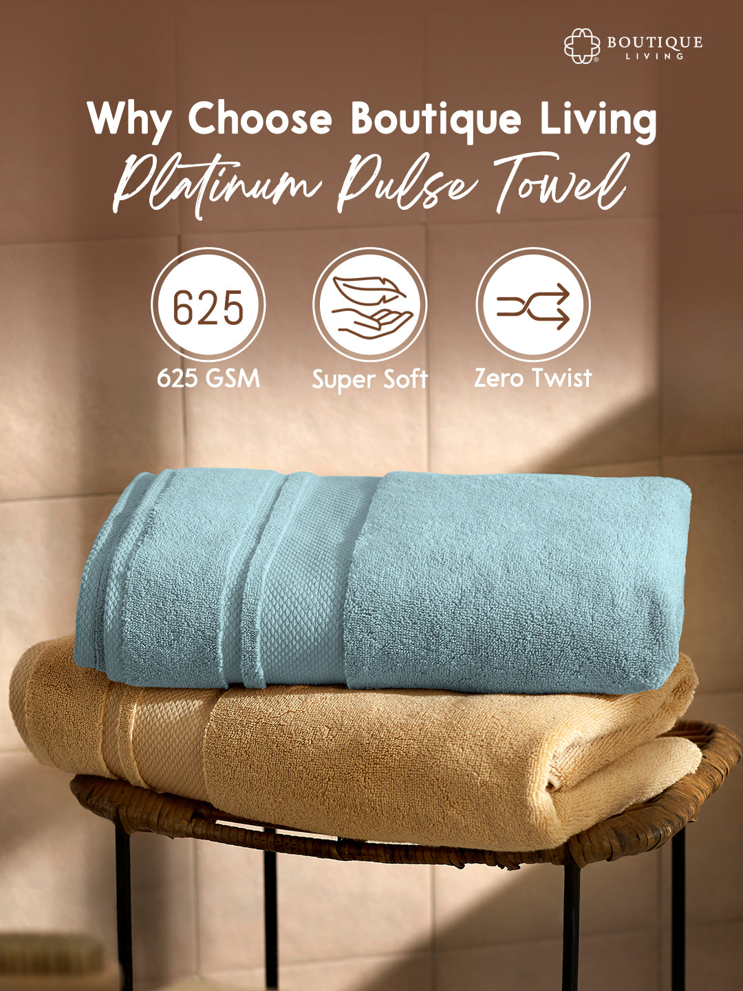 Platinum Pulse 100% Cotton 625 GSM Bath Towel - Sky Light (Blue) (Pack of 1)