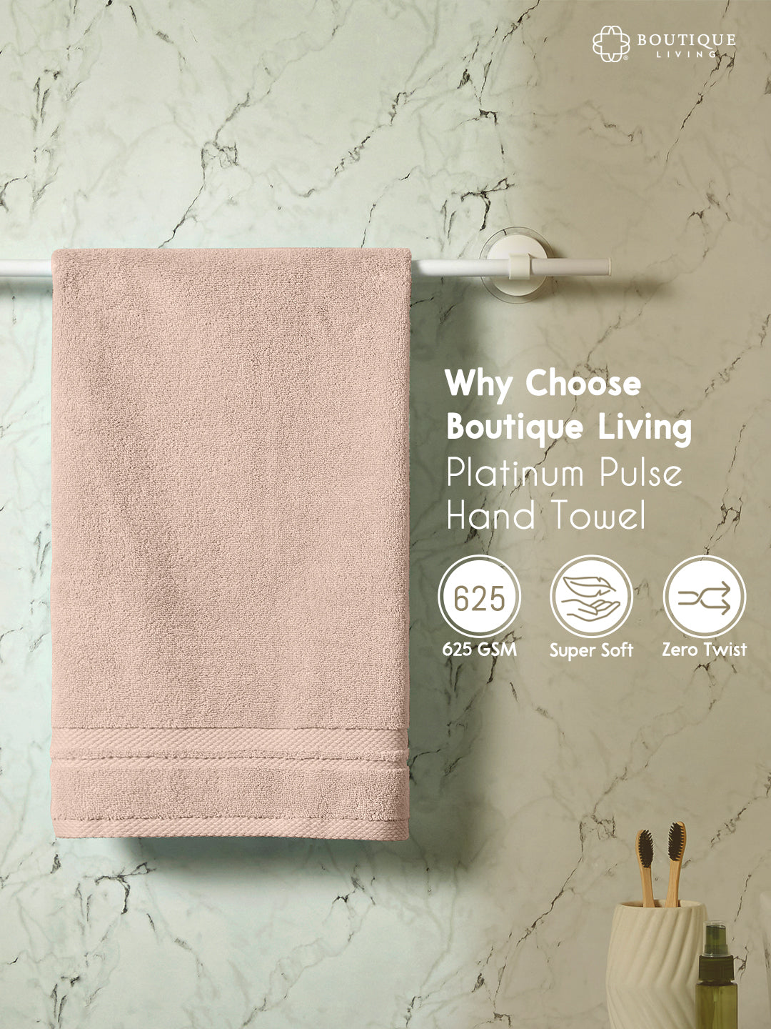 Platinum Pulse 100% Cotton 625 GSM Grey Hand Towels (Pack of 2) - Zero Twisted Technology