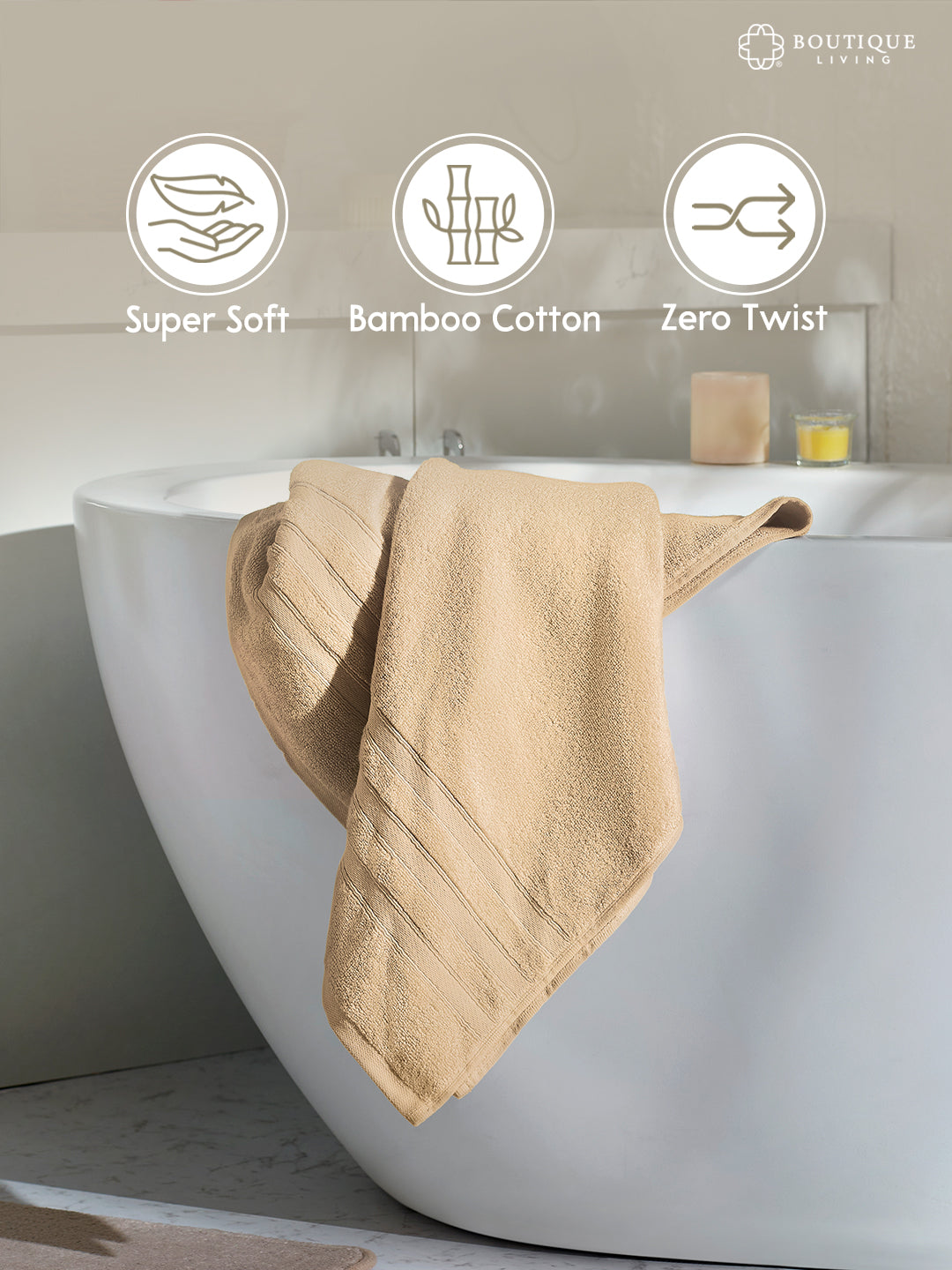 Zen Living Cotton Bamboo 550 GSM Bath Towel - Gray Sand (Pack of 1)