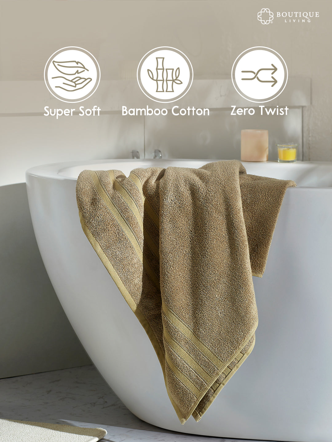 Zen Living Cotton Bamboo 550 GSM Bath Towel - Safari (Beige) (Pack of 1)