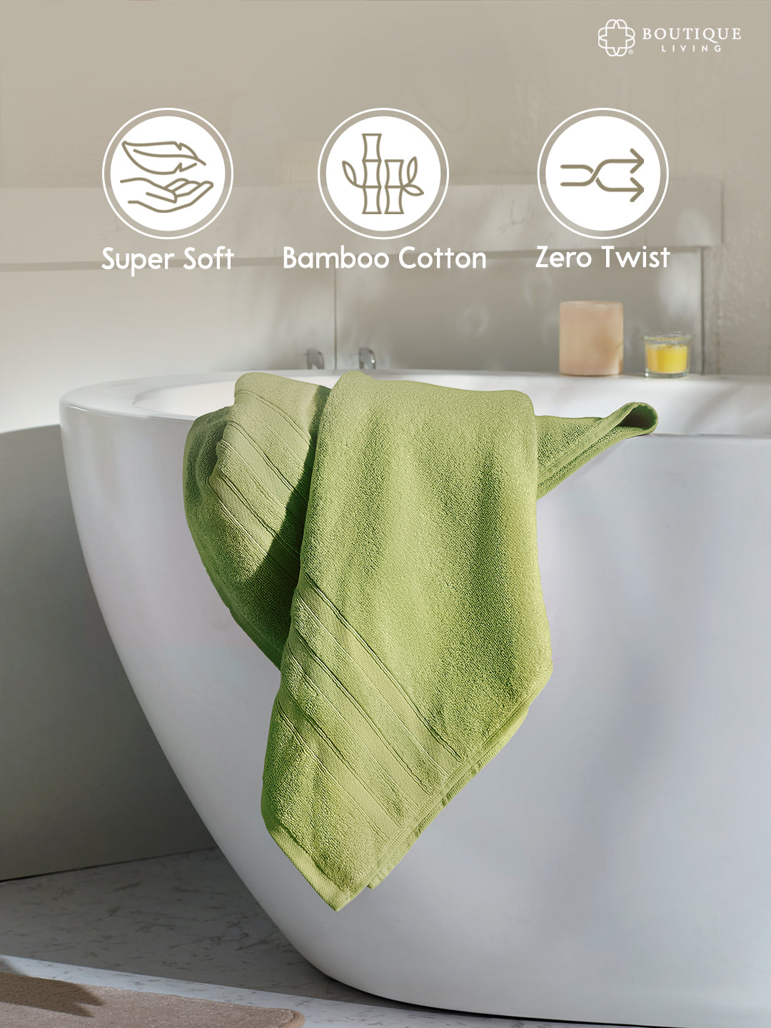 Zen Living Cotton Bamboo 550 GSM Bath Towel - Green (Pack of 1)