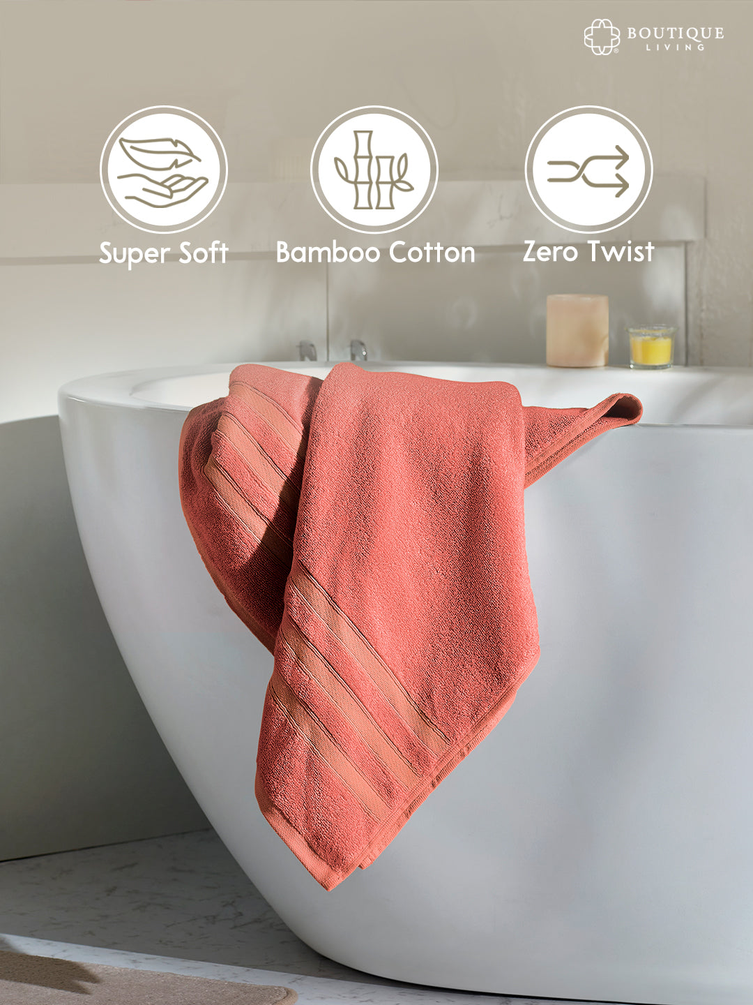 Zen Living Cotton Bamboo 550 GSM Bath Towel - Dark Dahlia (Peach) (Pack of 1)