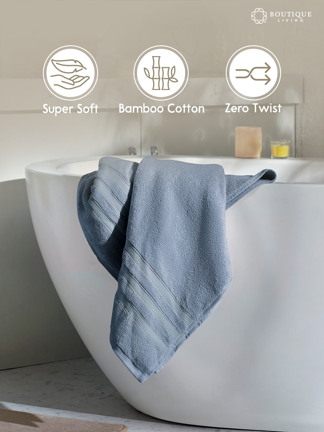 Zen Living Cotton Bamboo 550 GSM Bath Towel - Blue Dawn (Pack of 1)