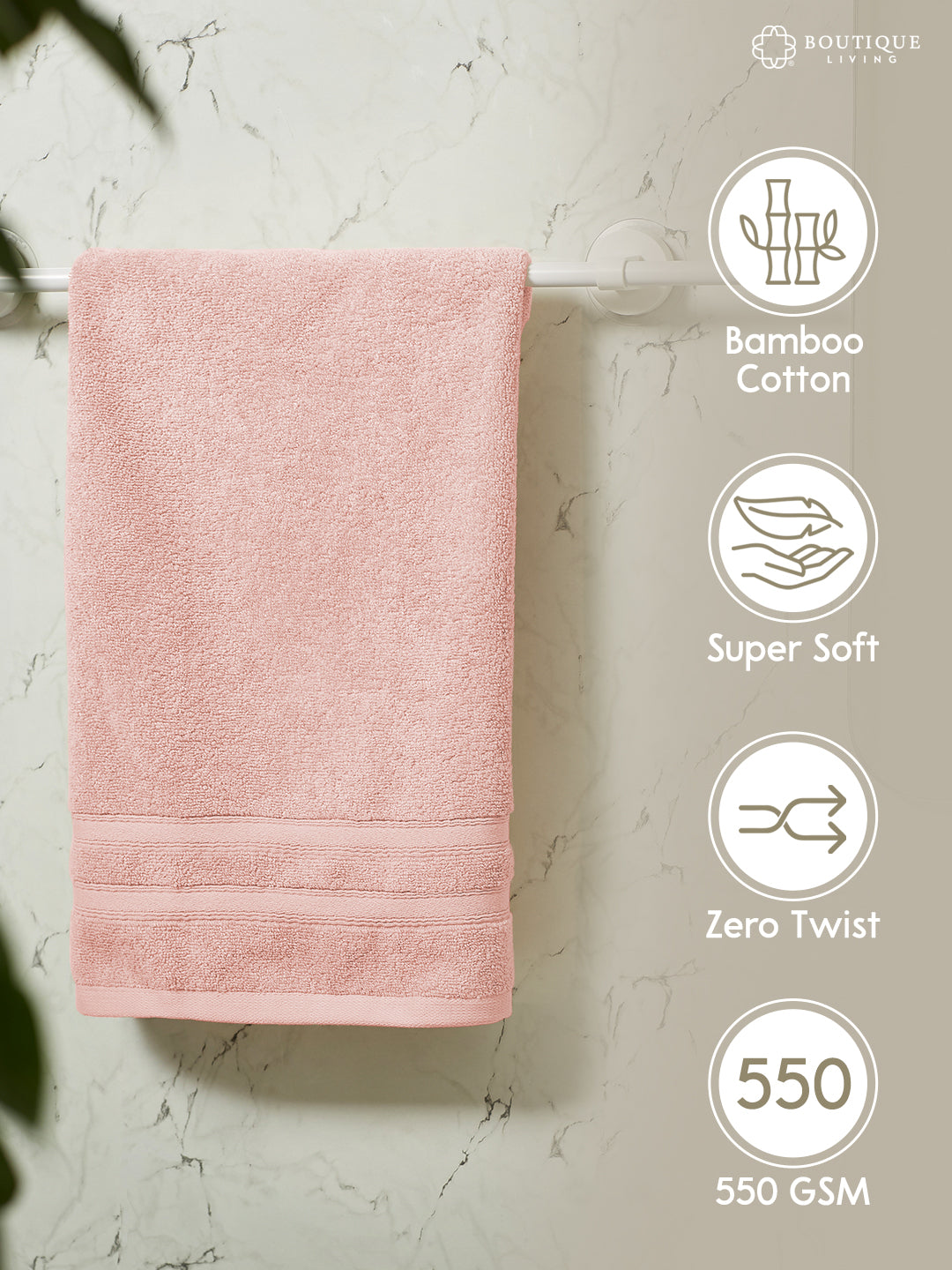 Zen Living Cotton Bamboo 550 GSM Pink Hand Towels (Pack of 2) - Zero Twisted Technology