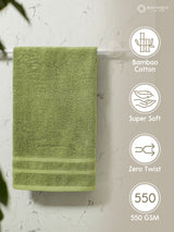 Zen Living Cotton Bamboo 550 GSM Green Hand Towels (Pack of 2) - Zero Twisted Technology