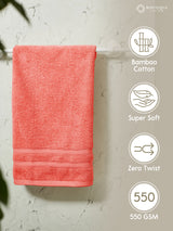 Zen Living Cotton Bamboo 550 GSM Peach Hand Towels (Pack of 2) - Zero Twisted Technology