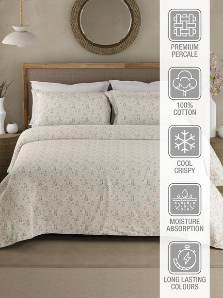 Cottage Garden 100% Cotton 300 TC King Bedsheet with 2 Pillow Covers - Multicolor Floral