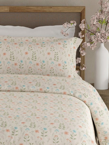 100% Cotton 300 TC King Bedsheet with 2 Pillow Covers - Multicolor Floral, Cottage Garden
