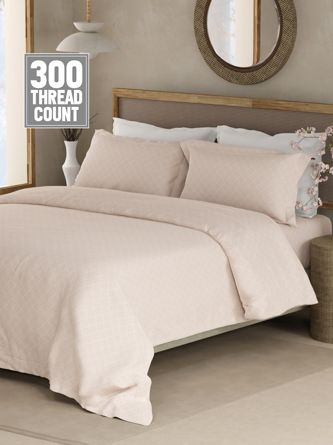 Cottage Garden 100% Cotton 300 TC King Bedsheet with 2 Pillow Covers - White Printed