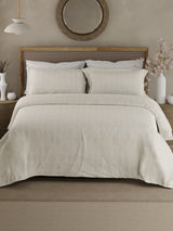 100% Cotton 300 TC King Bedsheet with 2 Pillow Covers - White & Grey Geometrical Print, Cottage Garden
