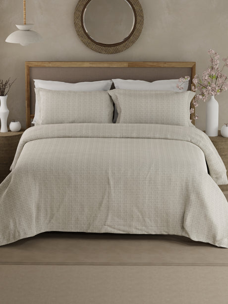 100% Cotton 300 TC King Bedsheet with 2 Pillow Covers - Grey Printed, Cottage Garden