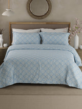 100% Cotton 300 TC King Bedsheet with 2 Pillow Covers - Blue & White Floral, Cottage Garden