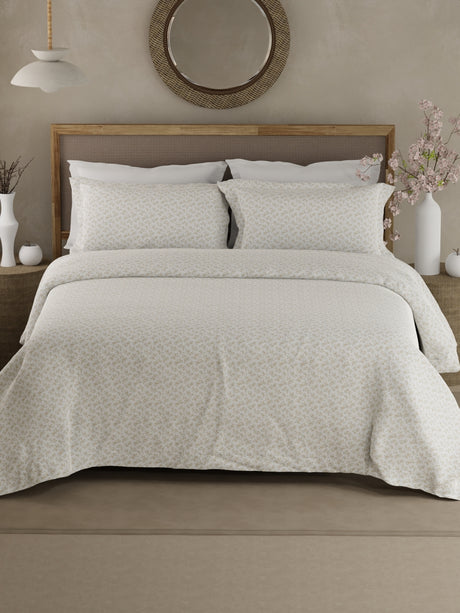 100% Cotton 300 TC King Bedsheet with 2 Pillow Covers - White Floral, Cottage Garden