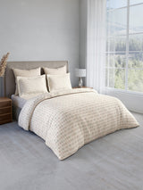 100% Cotton 300 TC King Bedsheet with 2 Pillow Covers - White Geometrical Print, Cottage Garden