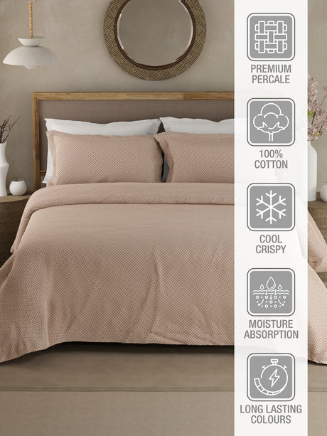 Cottage Garden 100% Cotton 300 TC King Bedsheet with 2 Pillow Covers - White Geometrical Print