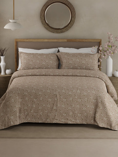 100% Cotton 300 TC King Bedsheet with 2 Pillow Covers - Purple Floral, Cottage Garden