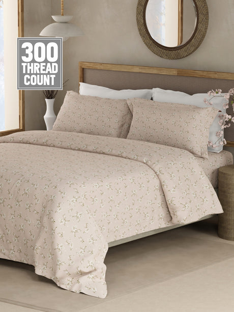 Cottage Garden 100% Cotton 300 TC King Bedsheet with 2 Pillow Covers - Purple Floral