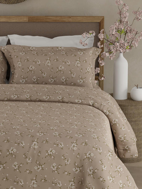 100% Cotton 300 TC King Bedsheet with 2 Pillow Covers - Purple Floral, Cottage Garden