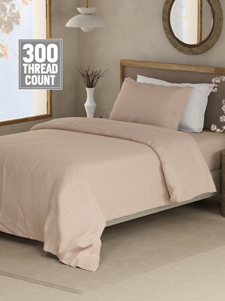 Cottage Garden 100% Cotton 300 TC Single Bedsheet with 1 Pillow Cover - White Geometrical Print