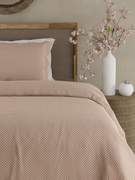 Cottage Garden 100% Cotton 300 TC Single Bedsheet with 1 Pillow Cover - White Geometrical Print
