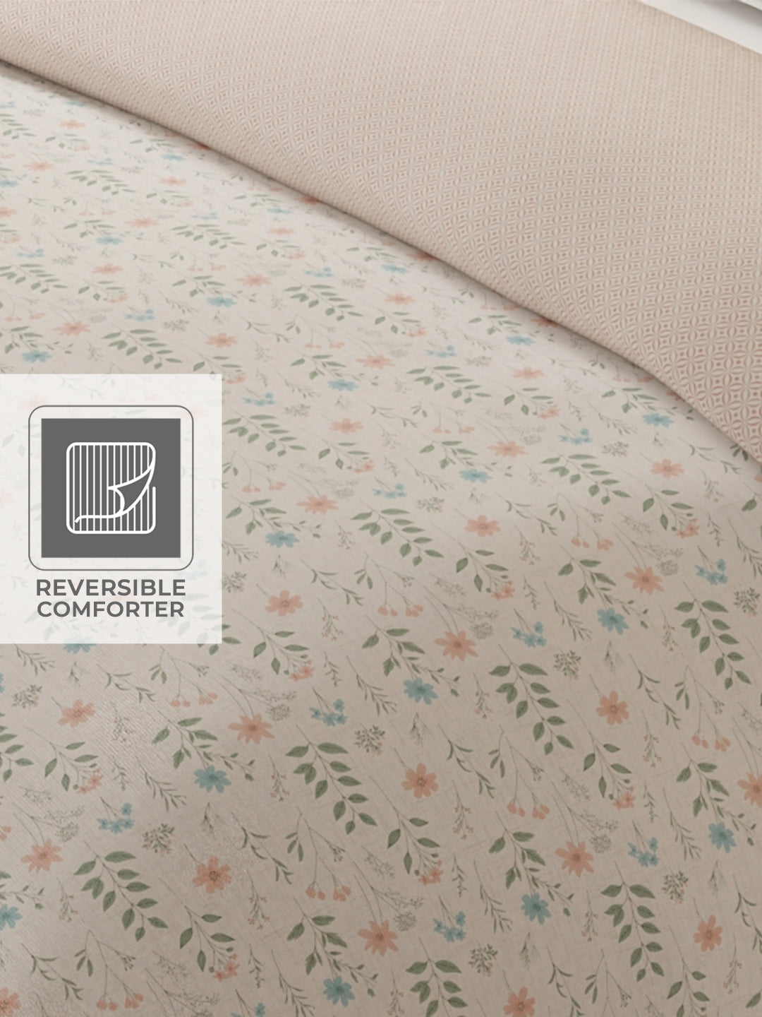 Cottage Garden 100% Cotton 300 TC Grey Printed Double Reversible Comforter - Pack of 1 (108 L x 90 W inches)