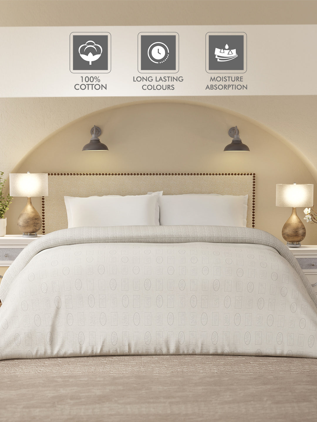 Cottage Garden 100% Cotton 300 TC White & Grey Printed Double Reversible Comforter - Pack of 1 (108 L x 90 W inches)