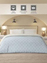 Cottage Garden 100% Cotton 300 TC Blue & Beige Printed Double Reversible Comforter - Pack of 1 (108 L x 90 W inches)