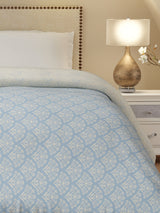 Cottage Garden 100% Cotton 300 TC Blue & Beige Printed Double Reversible Comforter - Pack of 1 (108 L x 90 W inches)