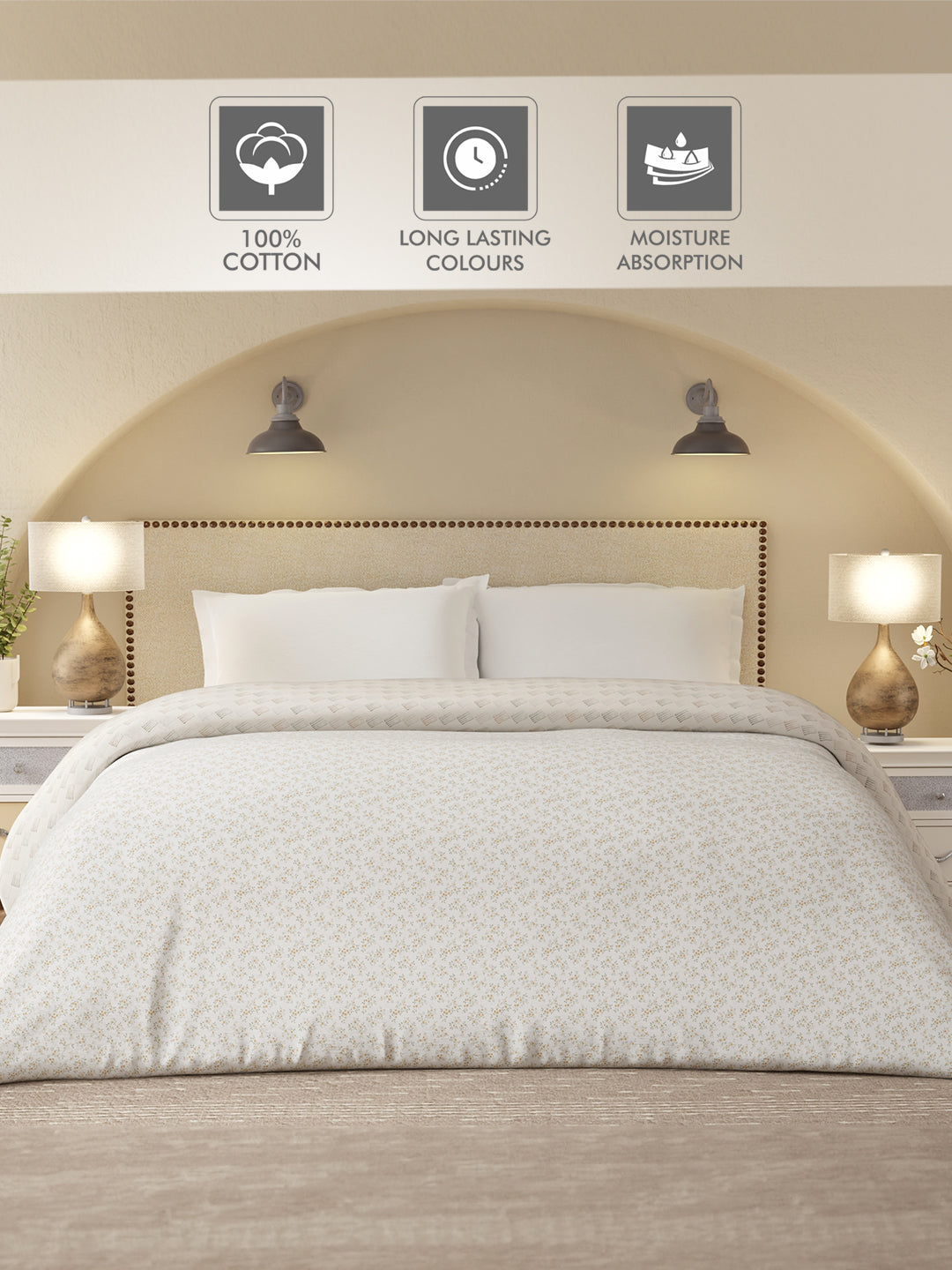 Cottage Garden 100% Cotton 300 TC Grey & White Printed Double Reversible Comforter - Pack of 1 (108 L x 90 W inches)