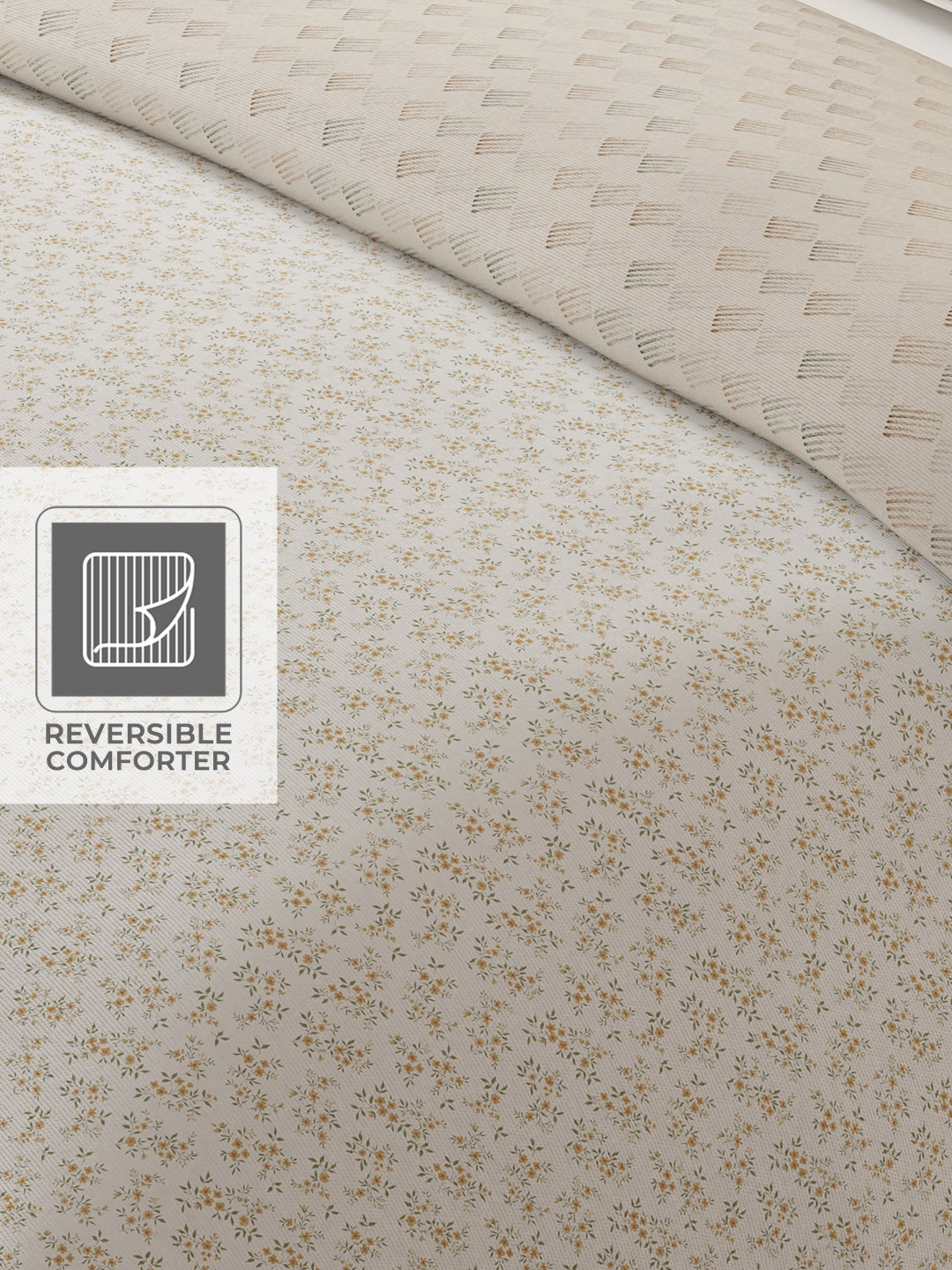 Cottage Garden 100% Cotton 300 TC Grey & White Printed Double Reversible Comforter - Pack of 1 (108 L x 90 W inches)