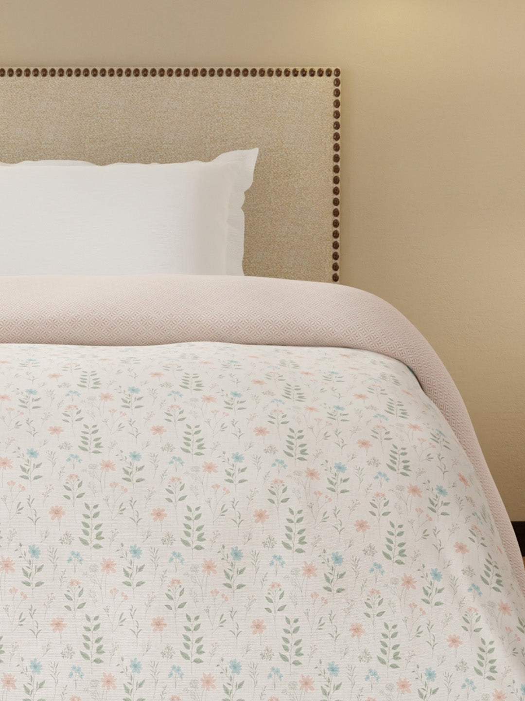 Cottage Garden 100% Cotton 300 TC Grey Printed Single Reversible Comforter - Pack of 1 (88 L x 60 W inches)