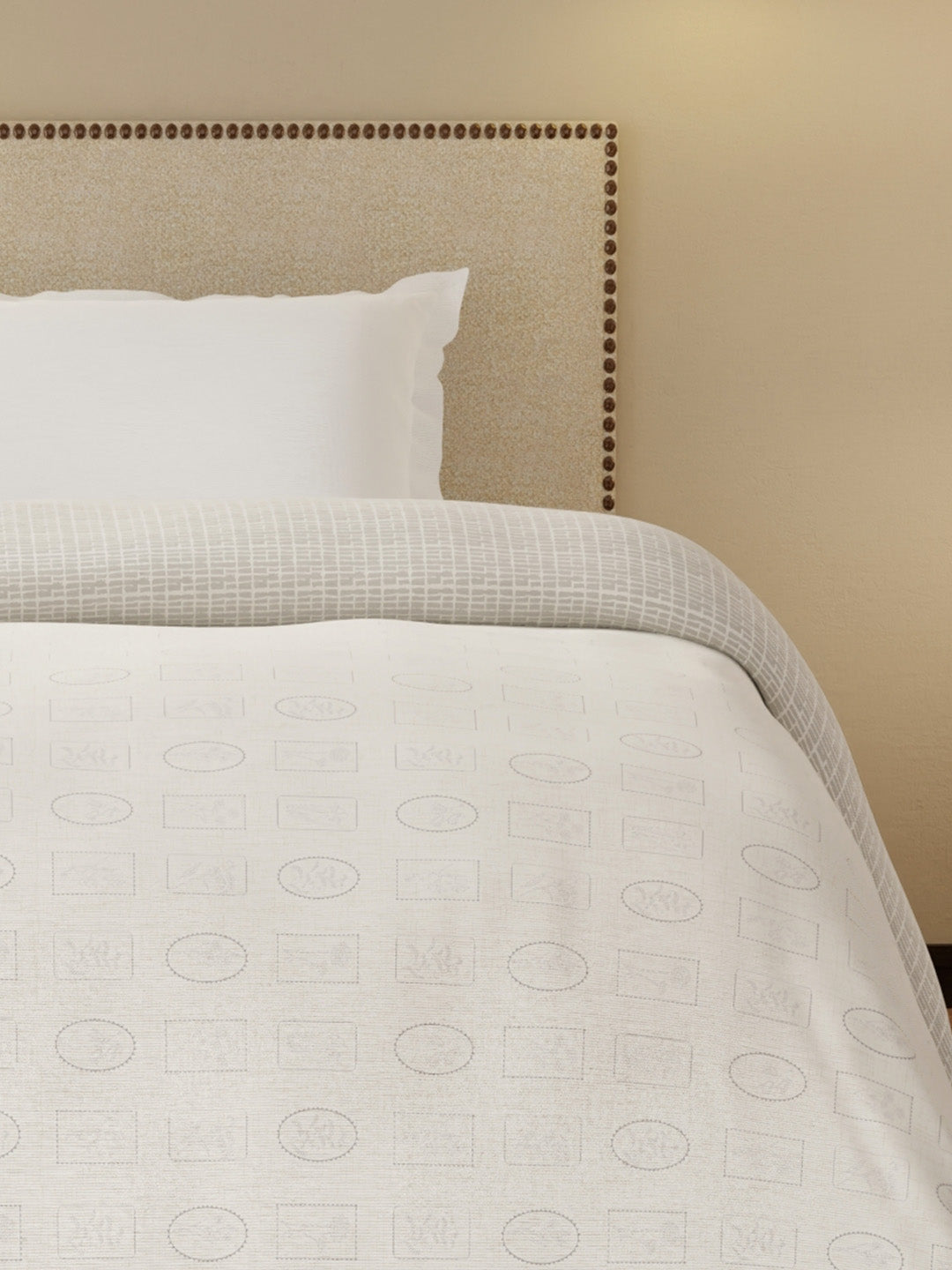 Cottage Garden 100% Cotton 300 TC White & Grey Printed Single Reversible Comforter - Pack of 1 (88 L x 60 W inches)