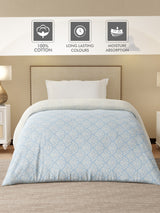 Cottage Garden 100% Cotton 300 TC Blue & Beige Printed Single Reversible Comforter - Pack of 1 (88 L x 60 W inches)