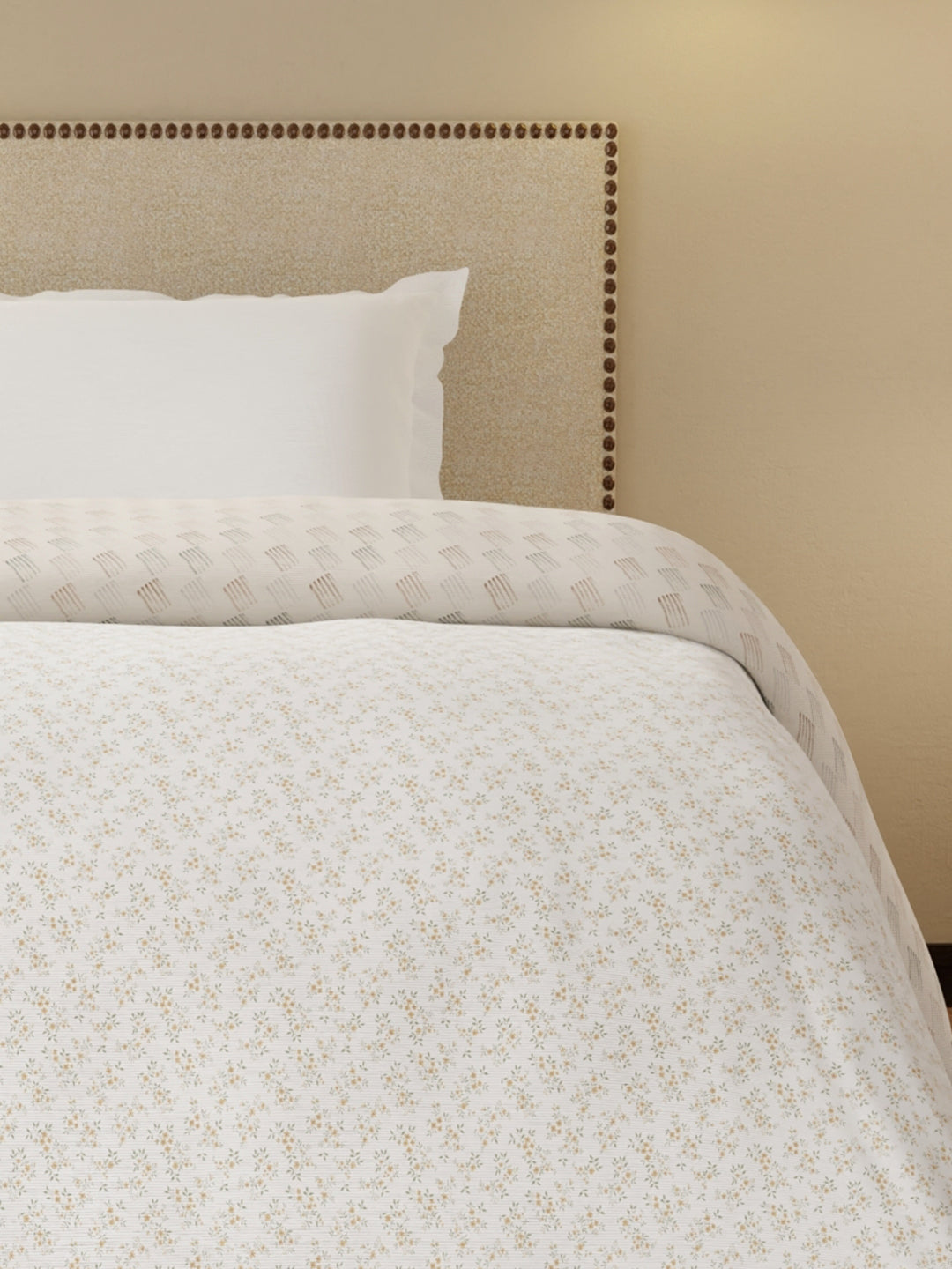Cottage Garden 100% Cotton 300 TC Grey & White Printed Single Reversible Comforter - Pack of 1 (88 L x 60 W inches)