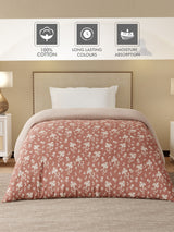 Cottage Garden 100% Cotton 300 TC Brown & White Printed Single Reversible Comforter - Pack of 1 (88 L x 60 W inches)