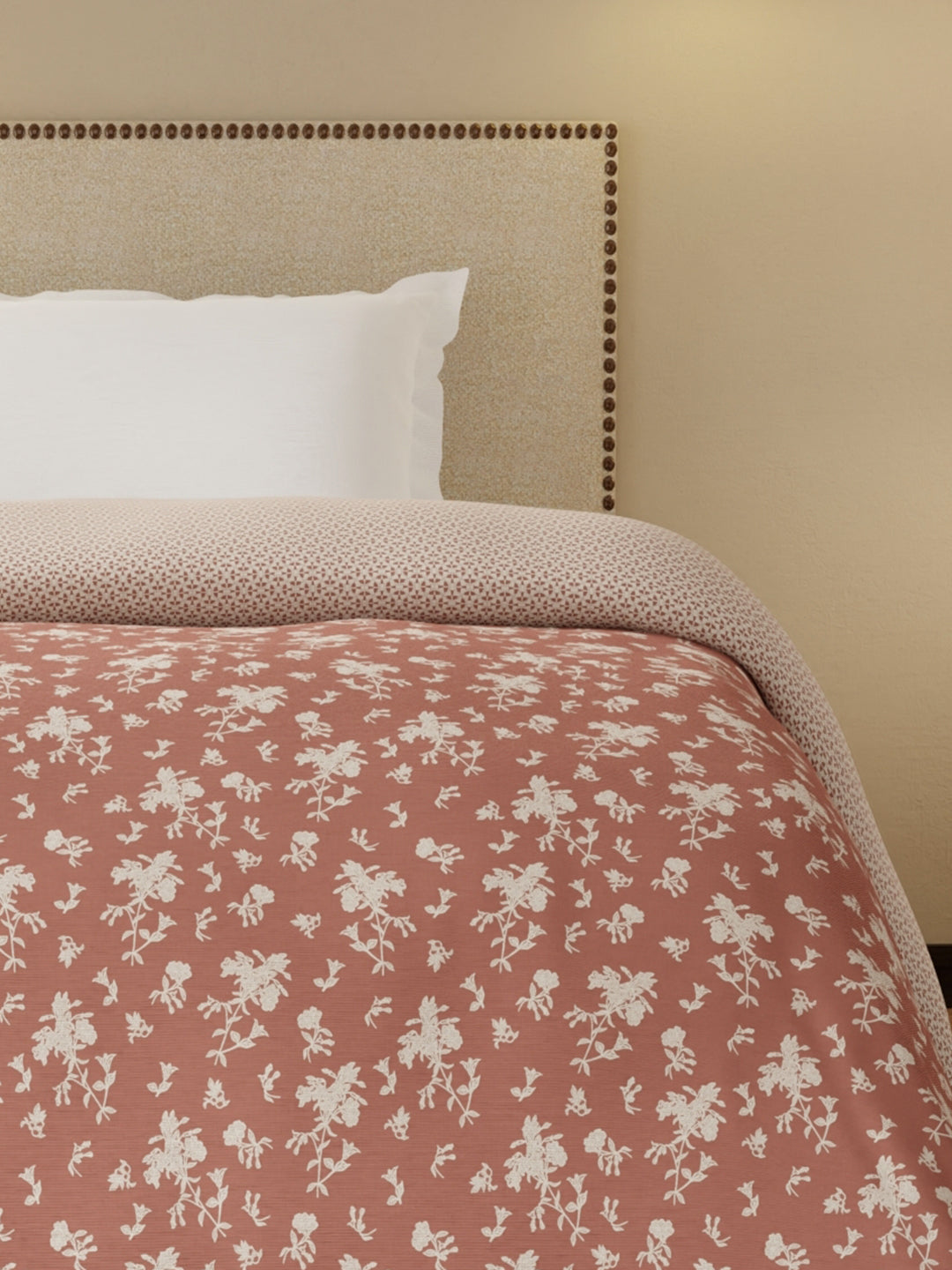 Cottage Garden 100% Cotton 300 TC Brown & White Printed Single Reversible Comforter - Pack of 1 (88 L x 60 W inches)